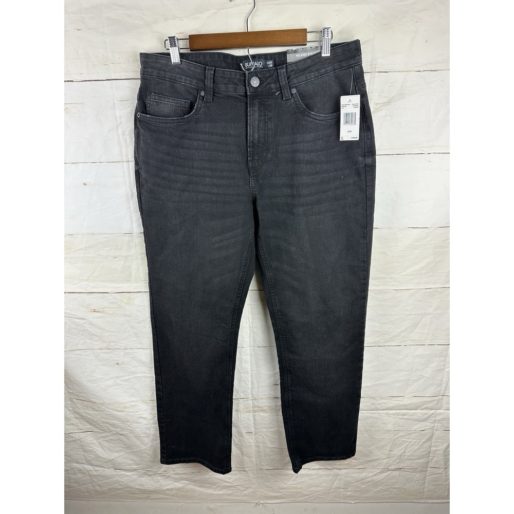 Buffalo David Bitton Men's 33x30 Relaxed Straight Driven Jeans Black Sanded New